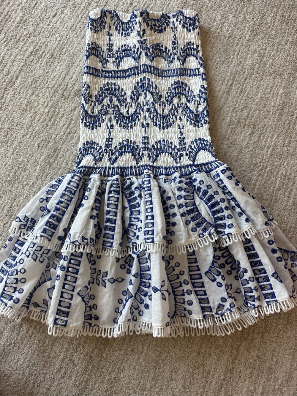Smocked White & Navy Tiered Mini Skirt